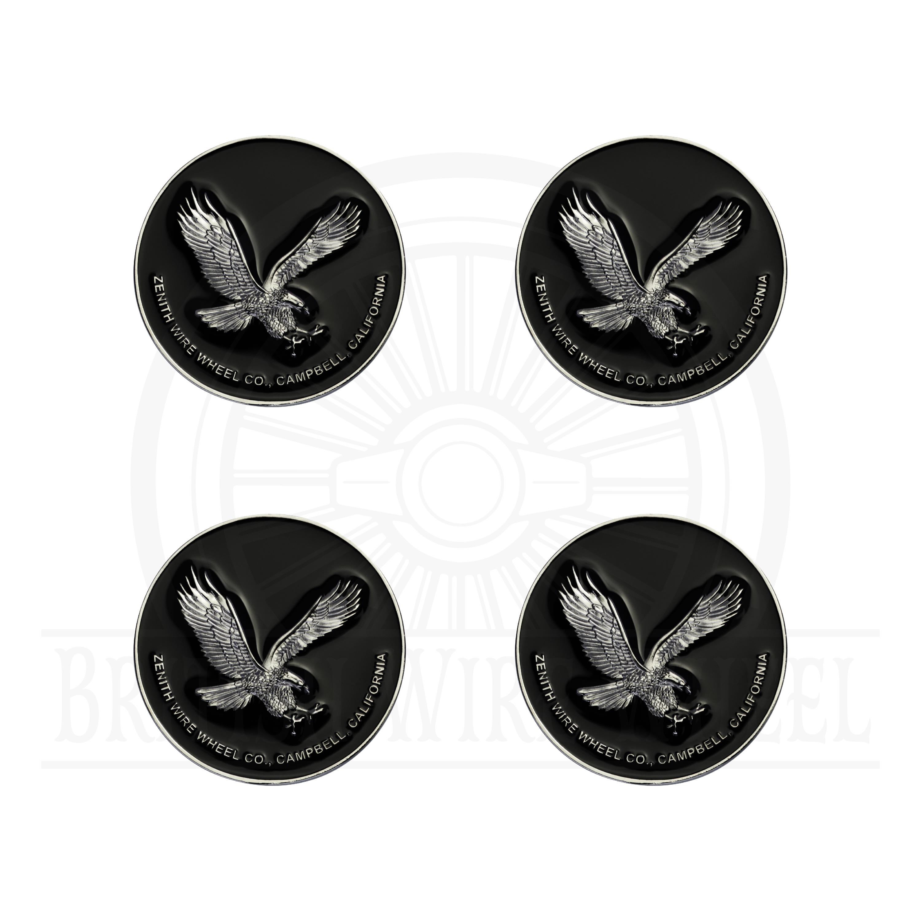 Zenith Eagle Chrome and Black Metal Wire Wheel Chip Emblems (2.25
