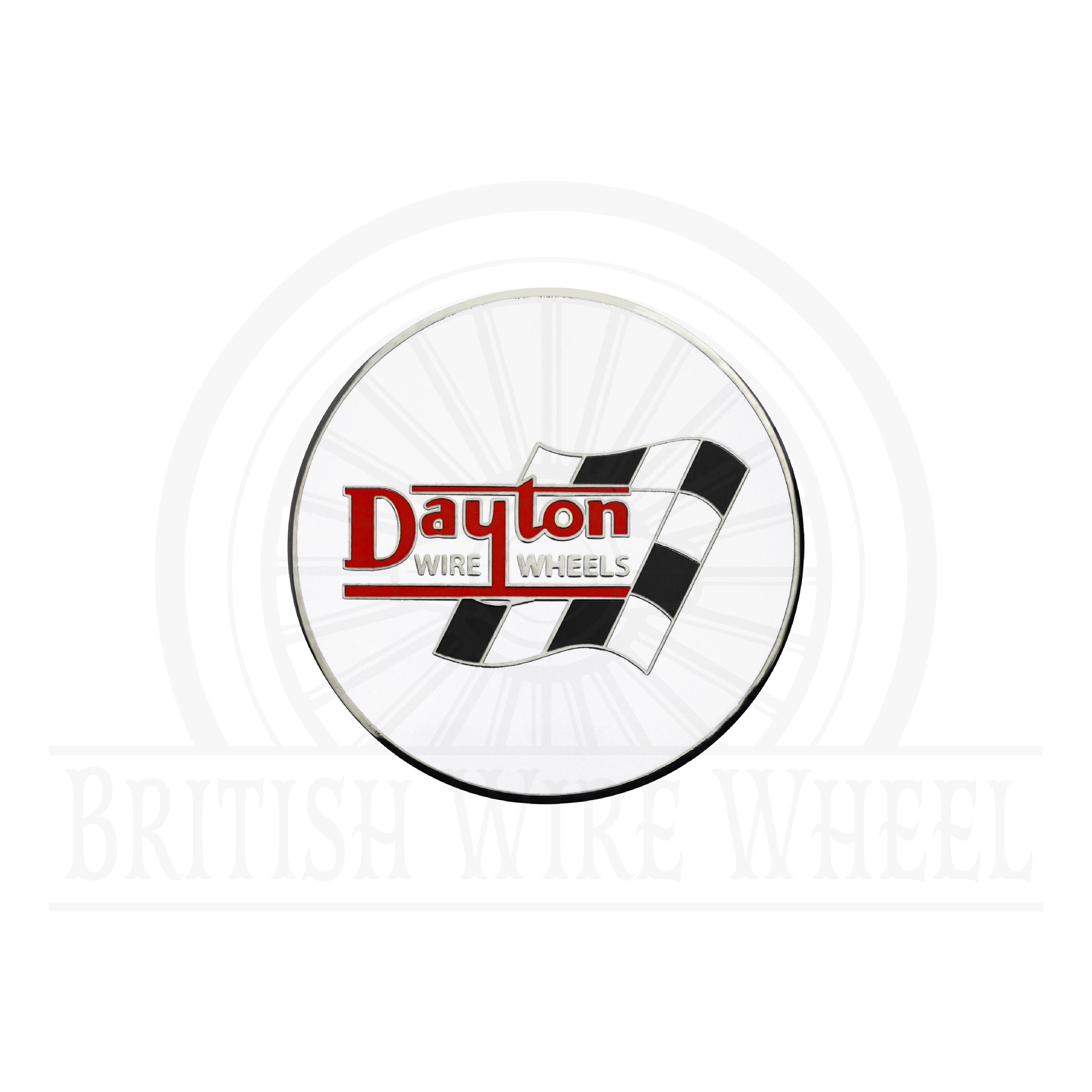 Dayton Chrome and White Metal Wire Wheel Chip Emblems (2.25