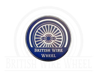 Emblemas de chip de rueda de alambre de metal azul y cromado británico (2,25&quot;) para Lowriders y coches clásicos/individual o juego de 4