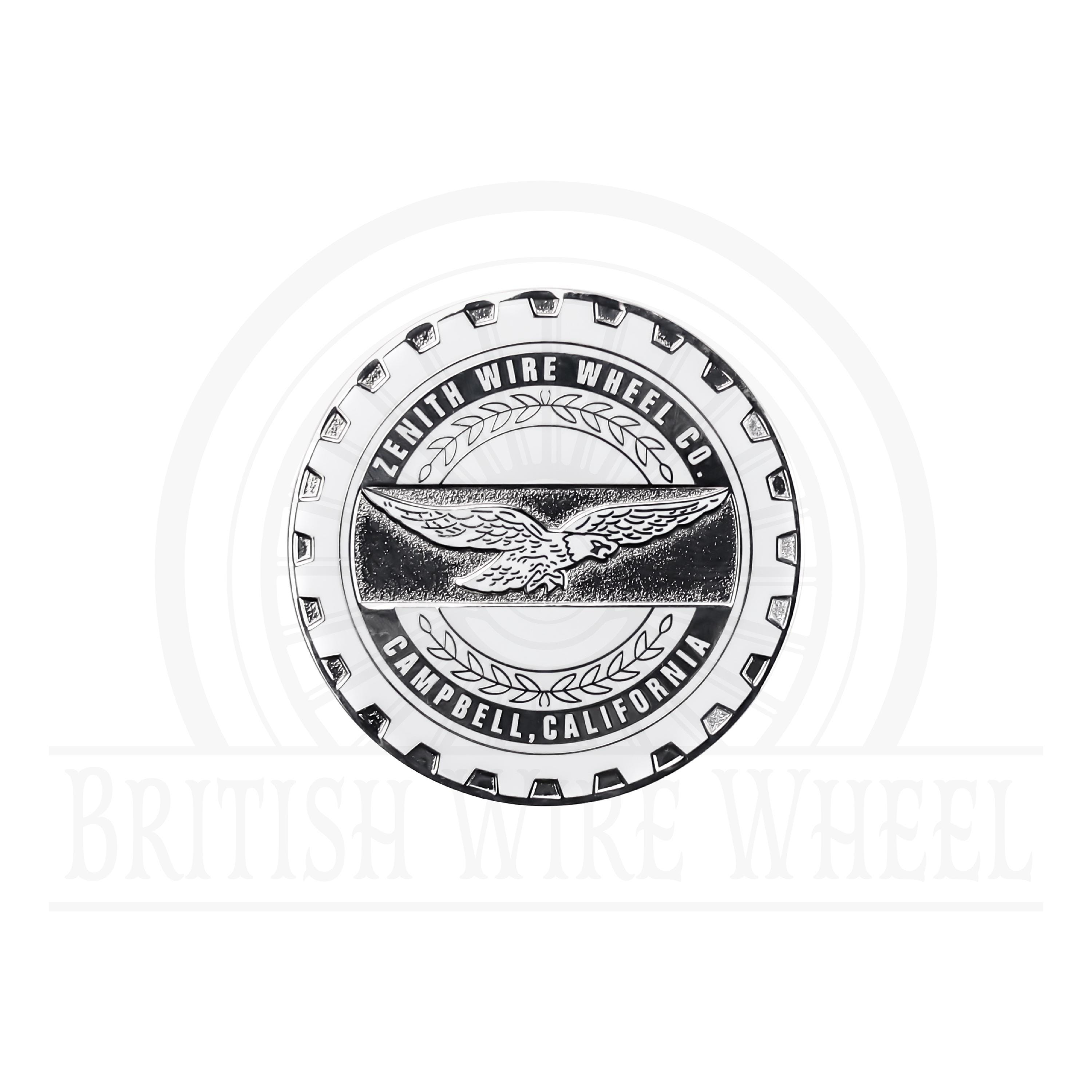 Zenith Chrome and White Metal Wire Wheel Chip Emblems (2.25