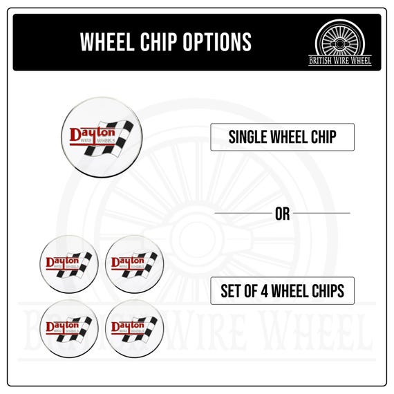 Dayton Chrome and White Metal Wire Wheel Chip Emblems (2.25