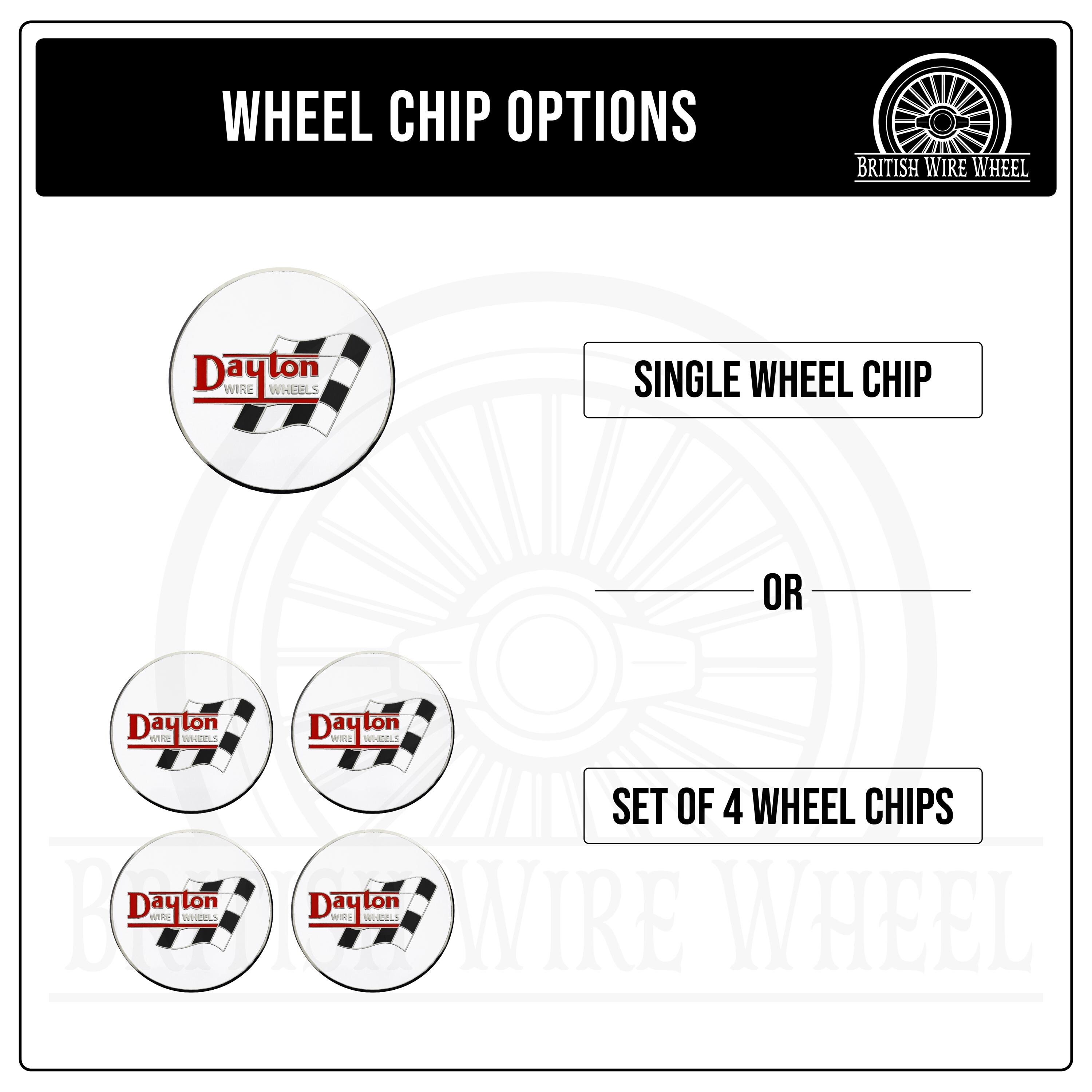 Dayton Chrome and White Metal Wire Wheel Chip Emblems (2.25