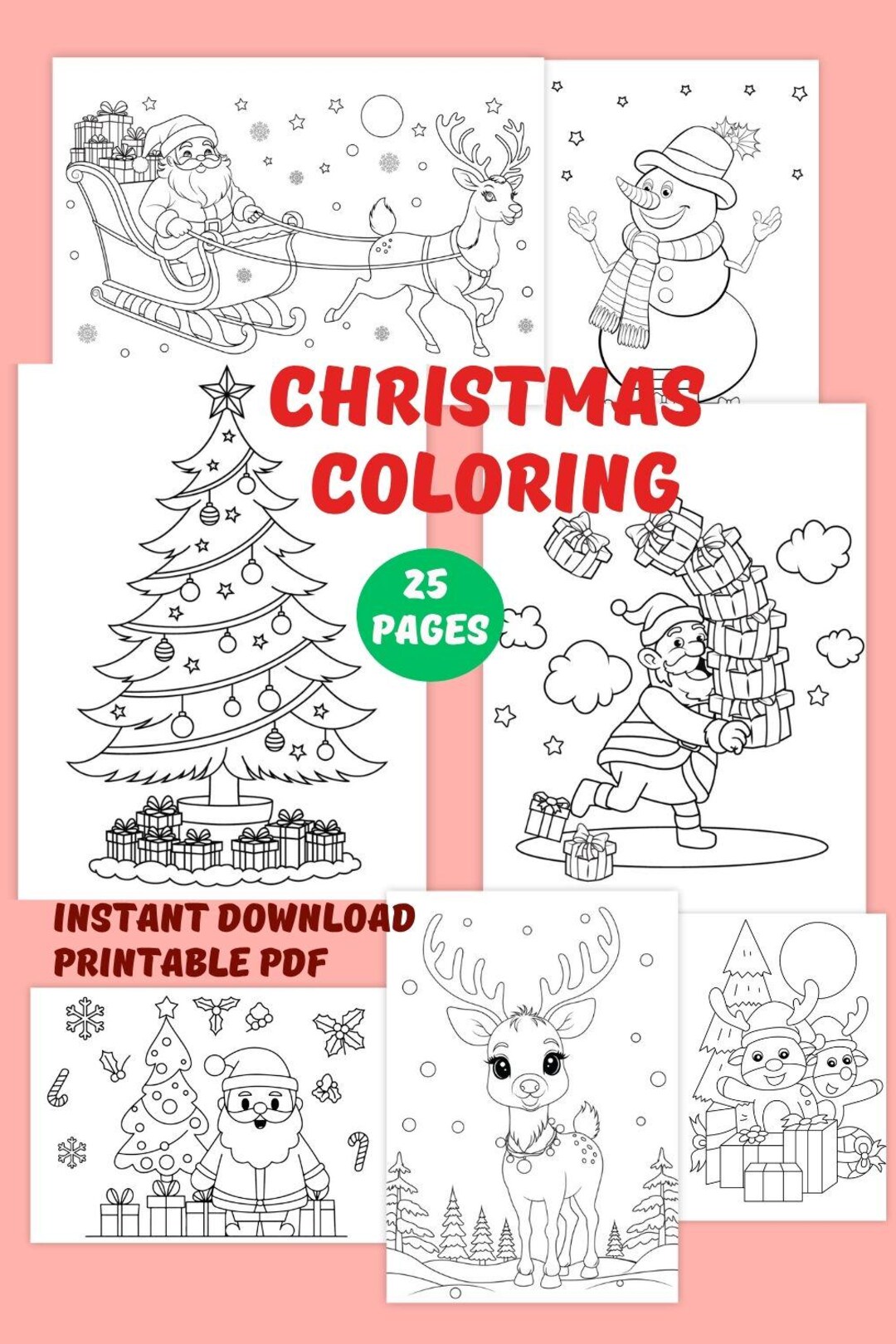 25 Christmas Coloring Pages | Holiday Printable Bundle | Fun Festive ...