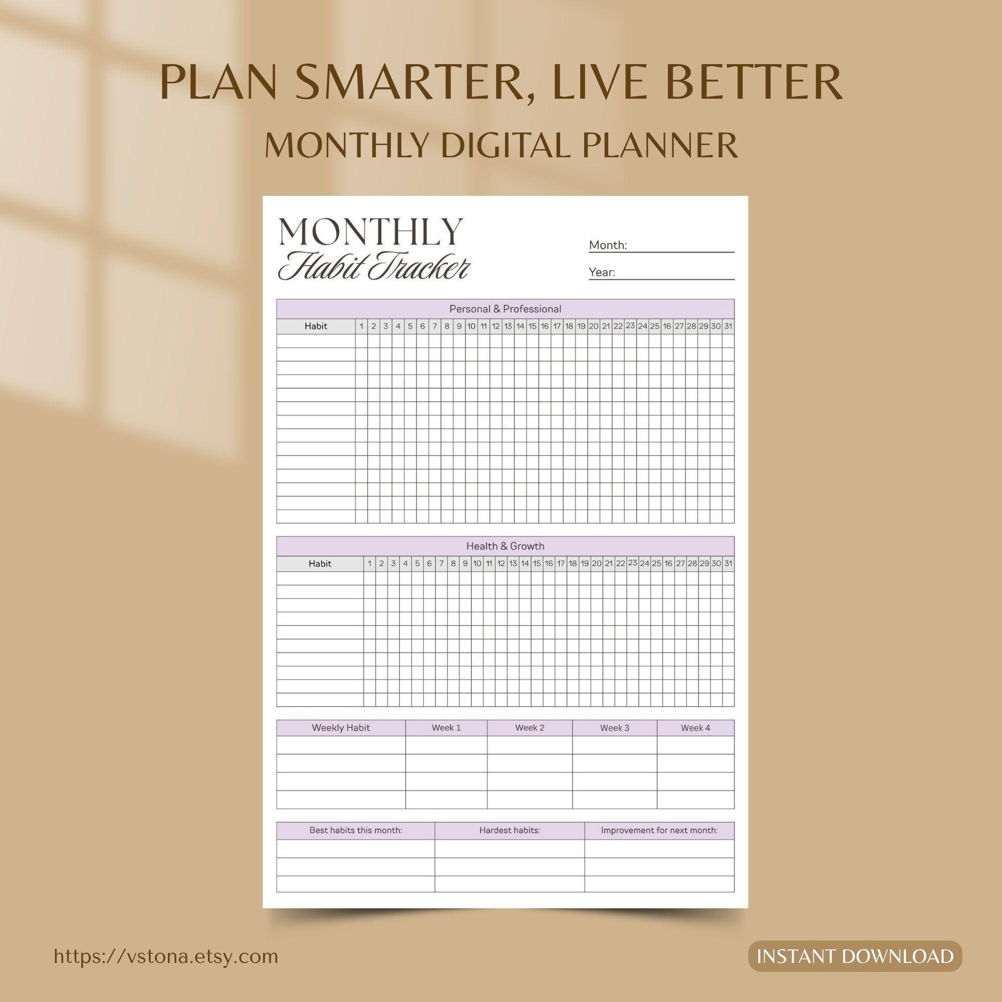 Monthly Habit Tracker Printable | Minimalist Planner PDF | A4 A5 ...