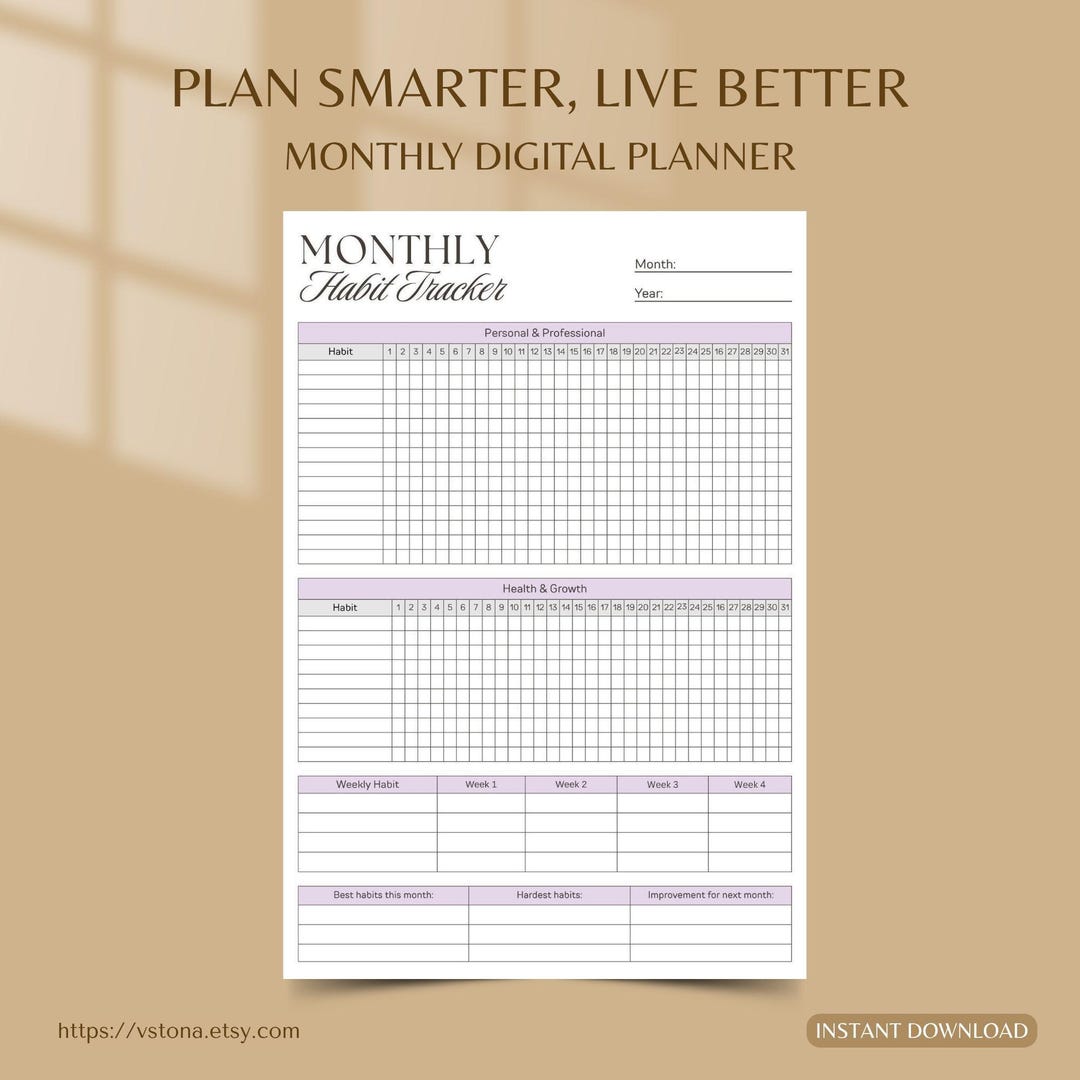 Monthly Habit Tracker Printable | Minimalist Planner PDF | A4 A5 ...