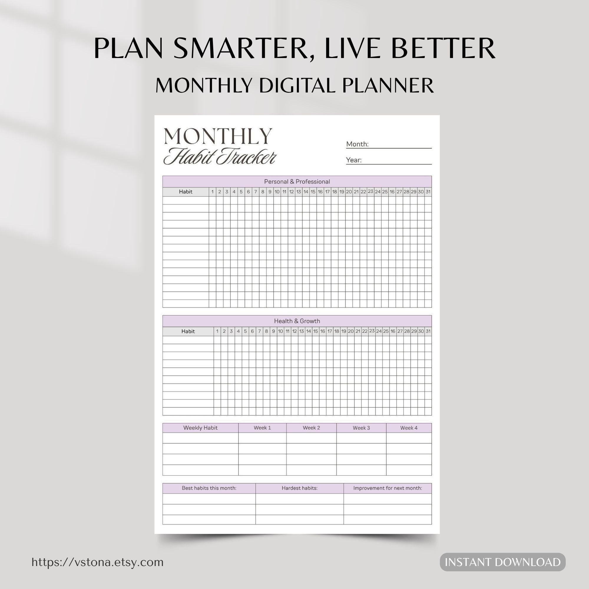 Monthly Habit Tracker Printable | Minimalist Planner PDF | A4 A5 ...