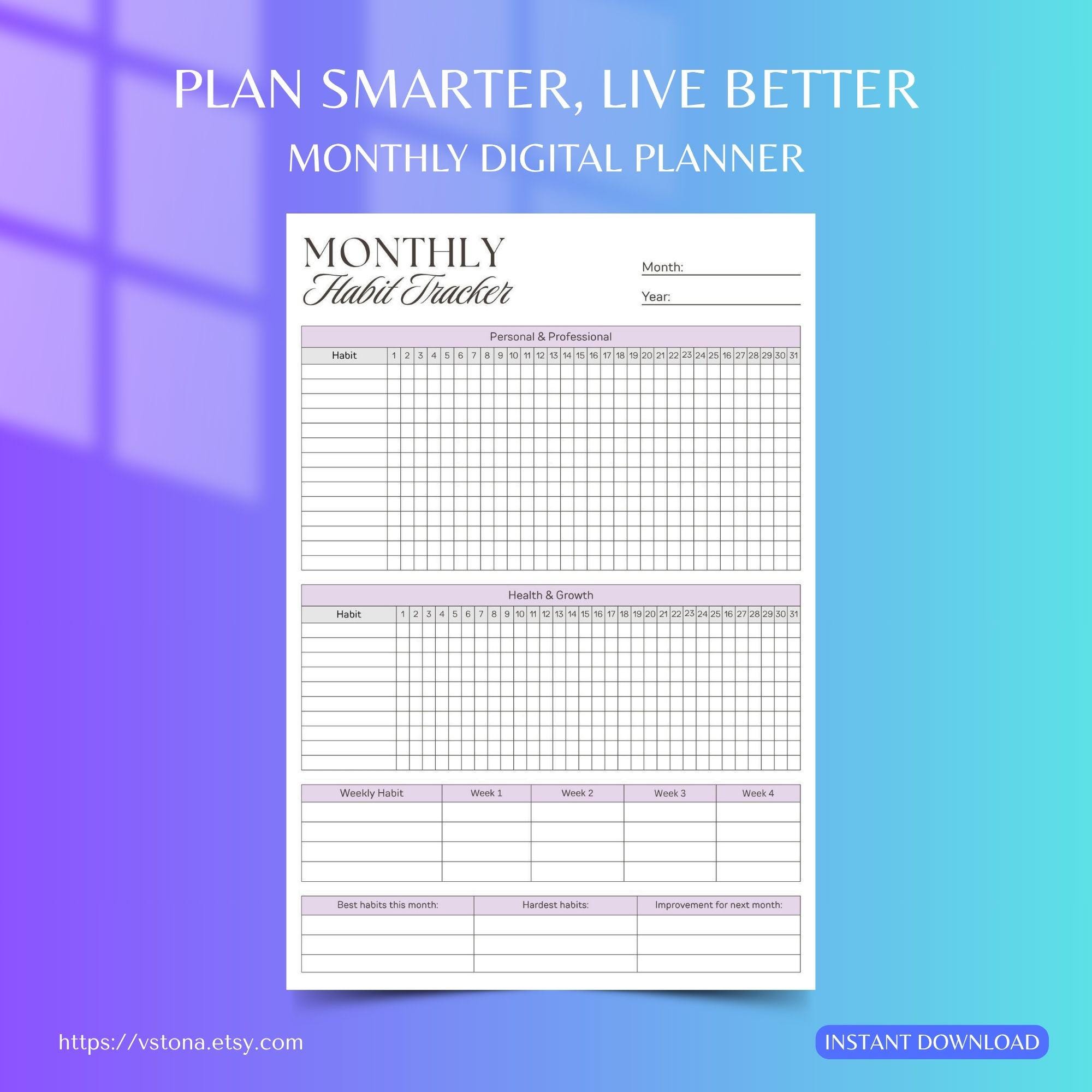 Monthly Habit Tracker Printable | Minimalist Planner PDF | A4 A5 ...