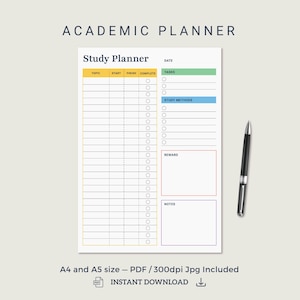 Akademischer Plan A4 A5 PDF: tägliche Lern-Tracker und Prüfungsvorbereitung-Organizer