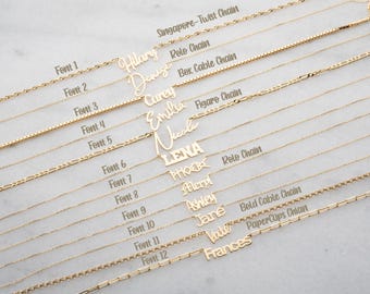 14K Gold Name Necklace: Figaro, Paperclip, Singapore Chain