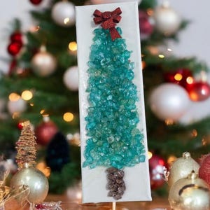 Aura Crushed Glass Christmas Tree Art – Handcrafted Canvas | Holiday Wall Decor | Unique Christmas Decoration | Variety of Colors Available
