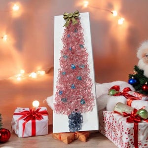 Aura Crushed Glass Christmas Tree Art – Handcrafted Canvas | Holiday Wall Decor | Unique Christmas Decoration | Variety of Colors Available