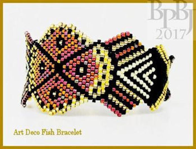 Bead Pattern Art Deco Fish bracelet Brick stitch image 1