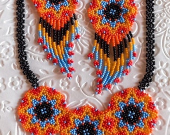 Huichol beadweaving tutorial - Mandal necklace and earrings