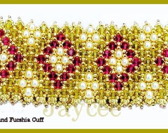 Beading Tutorial - Lime and Fucshia cuff bracelet - Embellished Netting Stitch