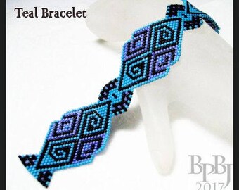 Bead Pattern - Teal  Bracelet - Advanced brick stitch