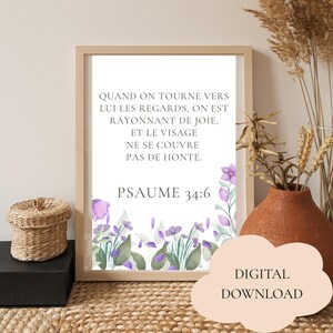 Psaume 34:6 Affiche Biblique à Télécharger | Verset Chrétien | Foi et Joie | Décoration Murale en Français |  PSALM 34 french BIBLE verse