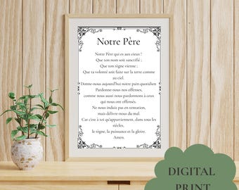 Le Notre Père French Prayer Printable Wall Art - Christian Home Decor (Digital Download)