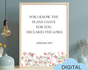 Toile Décorative Avec Verset Biblique Jérémie 29:11 – Motif Floral – Art Mural Chrétien – Neuf