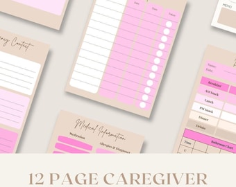 Pacote de Planejador para Cuidadores – 12 Páginas em PDF para Imprimir + Modelo Canva Editável – Registro de Cuidados Médicos para Idosos, Necessidades Especiais | download digital