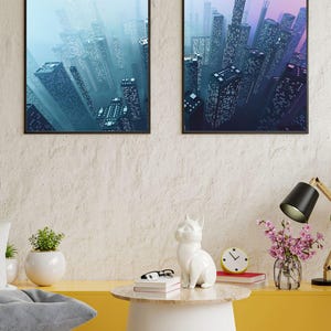 Cyberpunk City Poster – Futuristic Digital Download Wall Art, Neon Dystopian Skyline Print, Sci-Fi Tech Decor, Instant Download