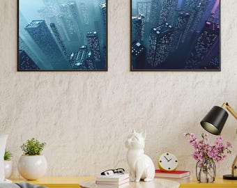 Cyberpunk City Poster – Futuristic Digital Download Wall Art, Neon Dystopian Skyline Print, Sci-Fi Tech Decor, Instant Download
