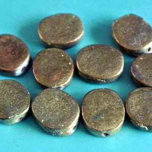 Lot of 10 vintage 1970s unused flat oval bronzecolor metal beads for your jewelry prodjects