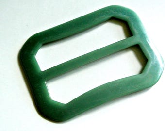 Vintage 1960s unused larger rectangular dark forest green plastic buckle for your sewing prodject