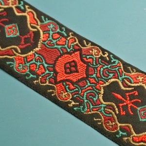 Vintage jaren 1980 ongebruikte veelkleurige geweven zijde / katoenen decoratie band trim lint met Chinees geïnspireerd motief voor uw naai prodjects