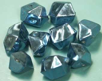 Lot of 50 vintage 1970s shimmering irregular molded blue plastic beads without holes