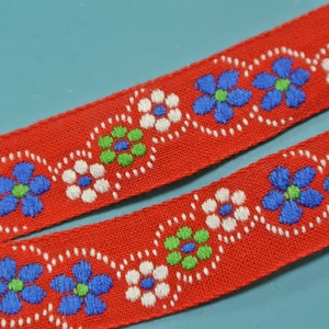 Vintage unbenäht rot/ grün/ blau/ weiß gewebte Baumwolle Blume Motiv Dekoration Bandbesatz Band für Ihre Nähansträufe