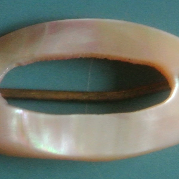 Vintage 1950s small oval light beige mop mother of pearl shell belt buckle for your sewing prodject