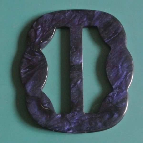 Larger vintage 1950s unused irregular marble dark purple plastic buckle for your sewing prodjects