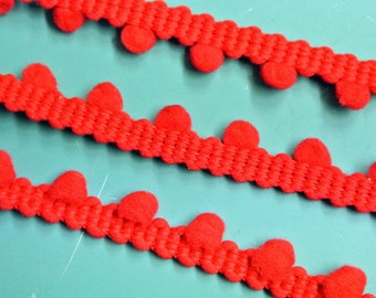 vintage 1980s unused red synthetic lace trim for your sewing prodjects