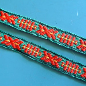 3 yards Vintage jaren 1980 ongebruikte 9 mm breed lang rood/groen/geel geweven katoen OOSTENRIJK gemaakt decoratie band trim lint voor uw naaien prodjects