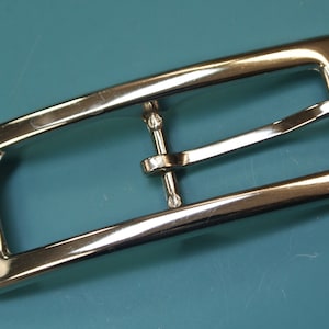 Large strong unused vintage 1960s rectangular silvercolor metal belt buckle for your sewing prodjects