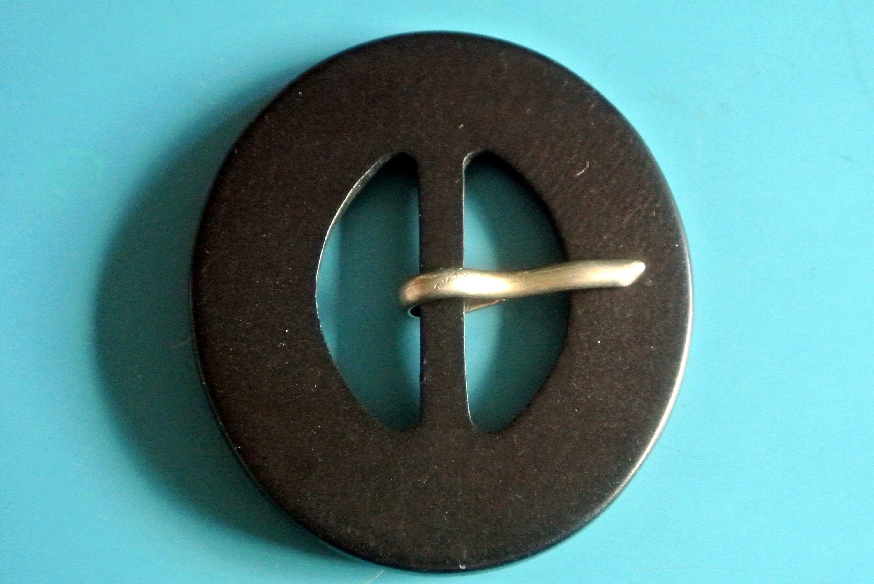 Vintage 1960s Unused Slightly Oval Black Wood Buckle With