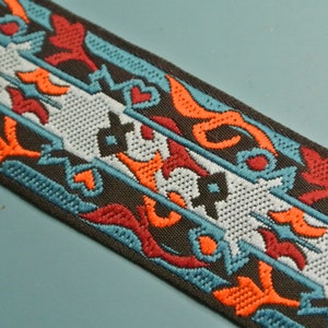 Vintage jaren 1960 ongebruikte veelkleurige geweven zijde / katoenen decoratie band trim lint met Chinees geïnspireerd motief voor uw naai prodjects