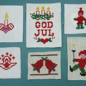 Lot 6 Leinen/Baumwolle handgemachte Stickerei Textilfunde zur Weihnachtsgrußkarten machen