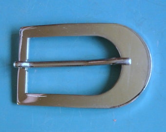 Large vintage 1960s unused D-formed silvercolor metal belt buckle for your sewing prodjects