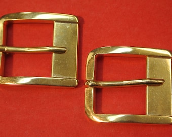 Lot of 2 strong unused vintage 1960s rectangular goldcolor metal belt buckle for your sewing prodjects