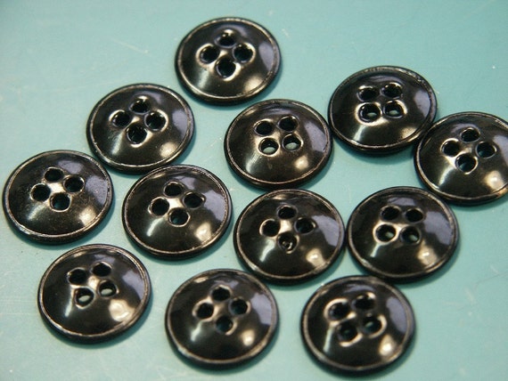 Lot of 12 Vintage 1950s Unused Black Metal Buttons With FOR