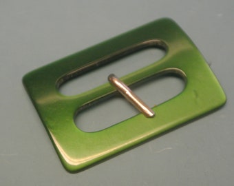 Vintage 1960s unused small rectangular green plastic belt buckle for your sewing prodject