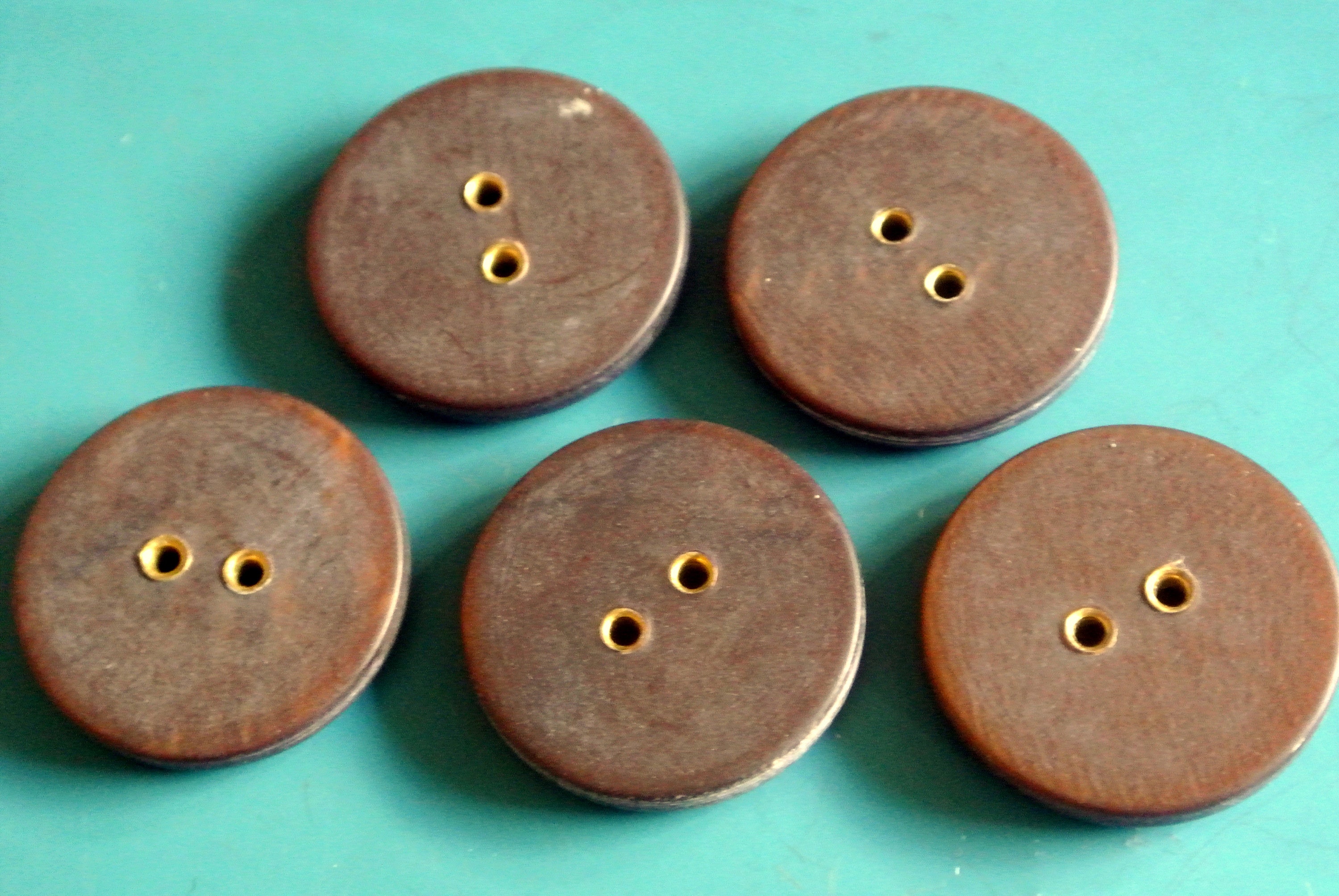 6 Vintage Leather Buttons 18mm, Metal Shank Dark Brown 