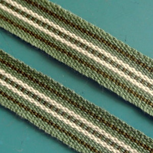2 yards vintage jaren 1960 ongebruikt olijfgroen / bruin / bonewhite geweven katoenen decoratie band trim lint voor uw naai prodjects