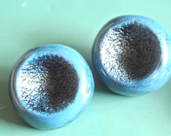 Lot of 3 Vintage 1960s Petrol Blue Wood Coat Buttons with Metal Loop (28mm)