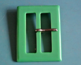 Vintage 1960s unused rectangular grassgreen plastic buckle for your sewing prodjects