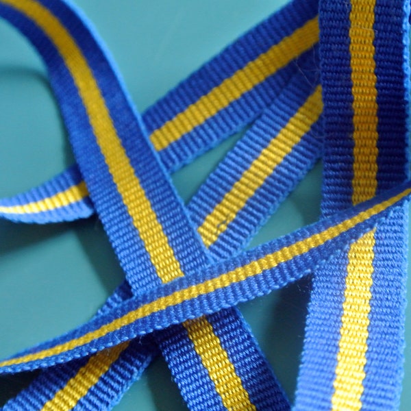 7 meters vintage 1980s unused Swede-color blue/ yellow woven cotton decoration band trim ribbon for your decoration prodjects