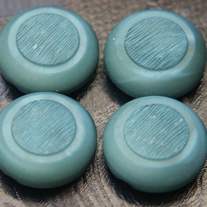 Lot of 4 vintage 1950s unused carwed dark petrol bluegreen plastic buttons with selfschanks for your sewing/decoration prodjects