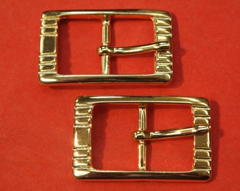 Lot of 2 strong unused vintage 1960s rectangular goldcolor metal belt buckle for your sewing prodjects