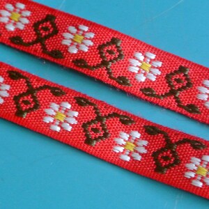 Vintage ongebruikt rood / groen / wit / geel geweven katoenen bloemmotief decoratie band trim lint voor uw naai-producten